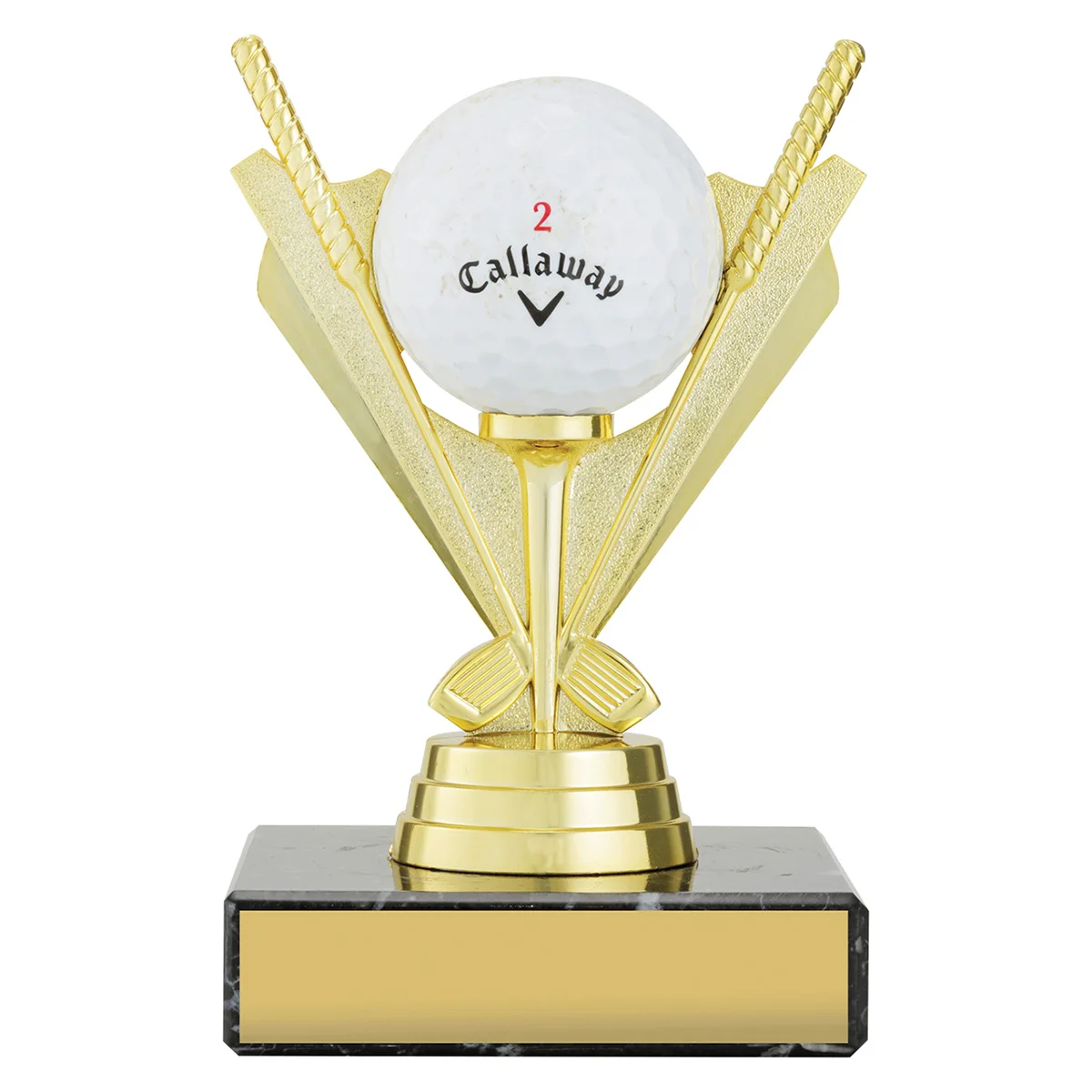 glf01-gold Gold ball holder trophy with plastic / marble construction