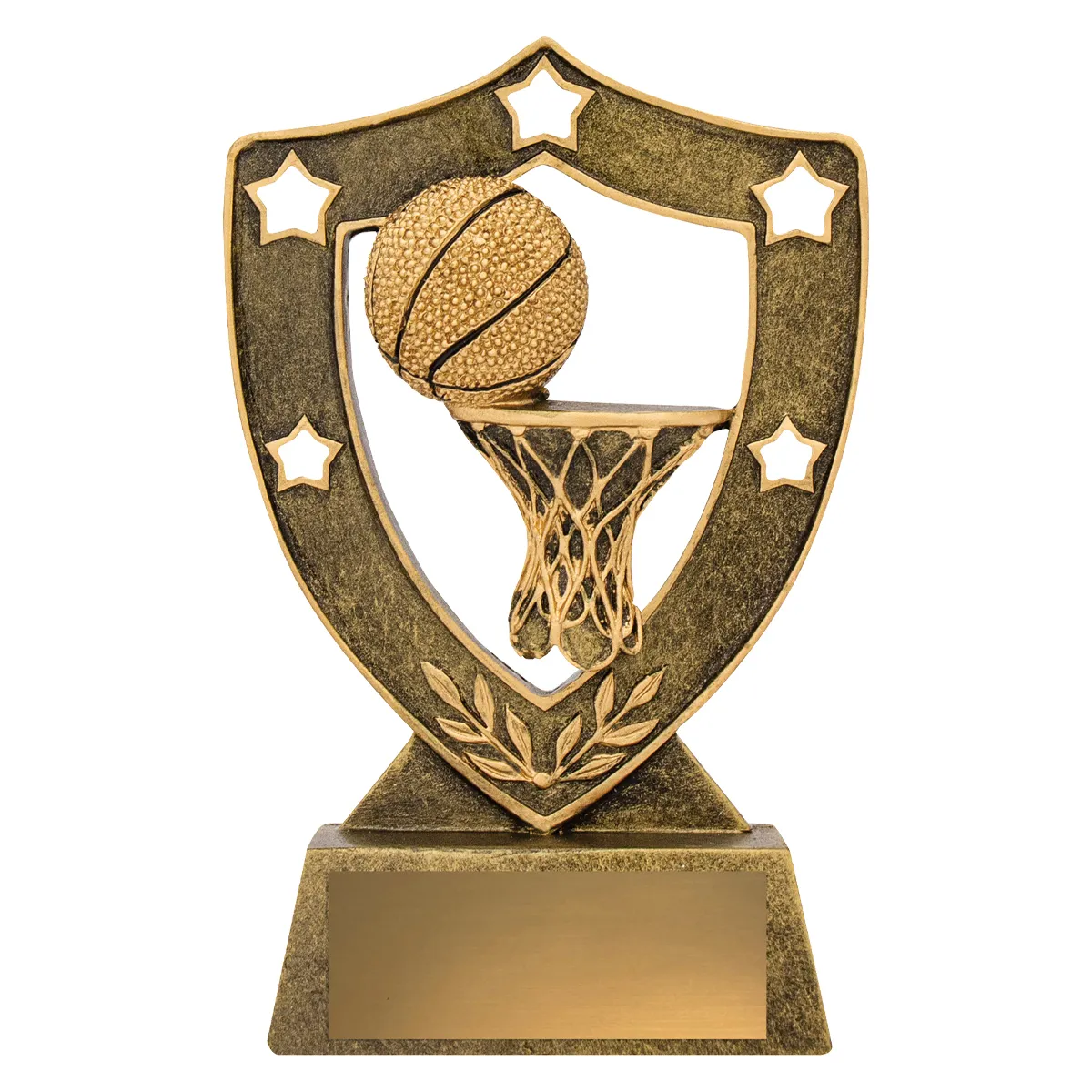 13534-gold Gold basketball gold shield with resin construction