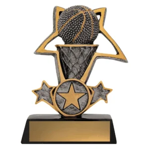 Silver basketball tri-star with resin construction