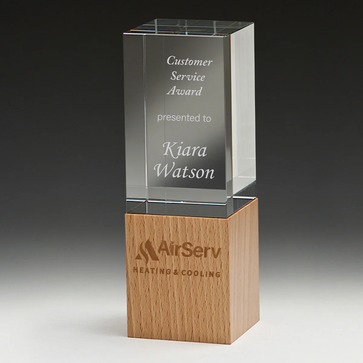 qt01a-grey-bg Binary award with crystal / wood construction