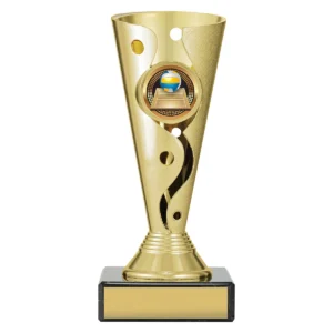 Gold carnival cup - volleyball with plastic / marble construction