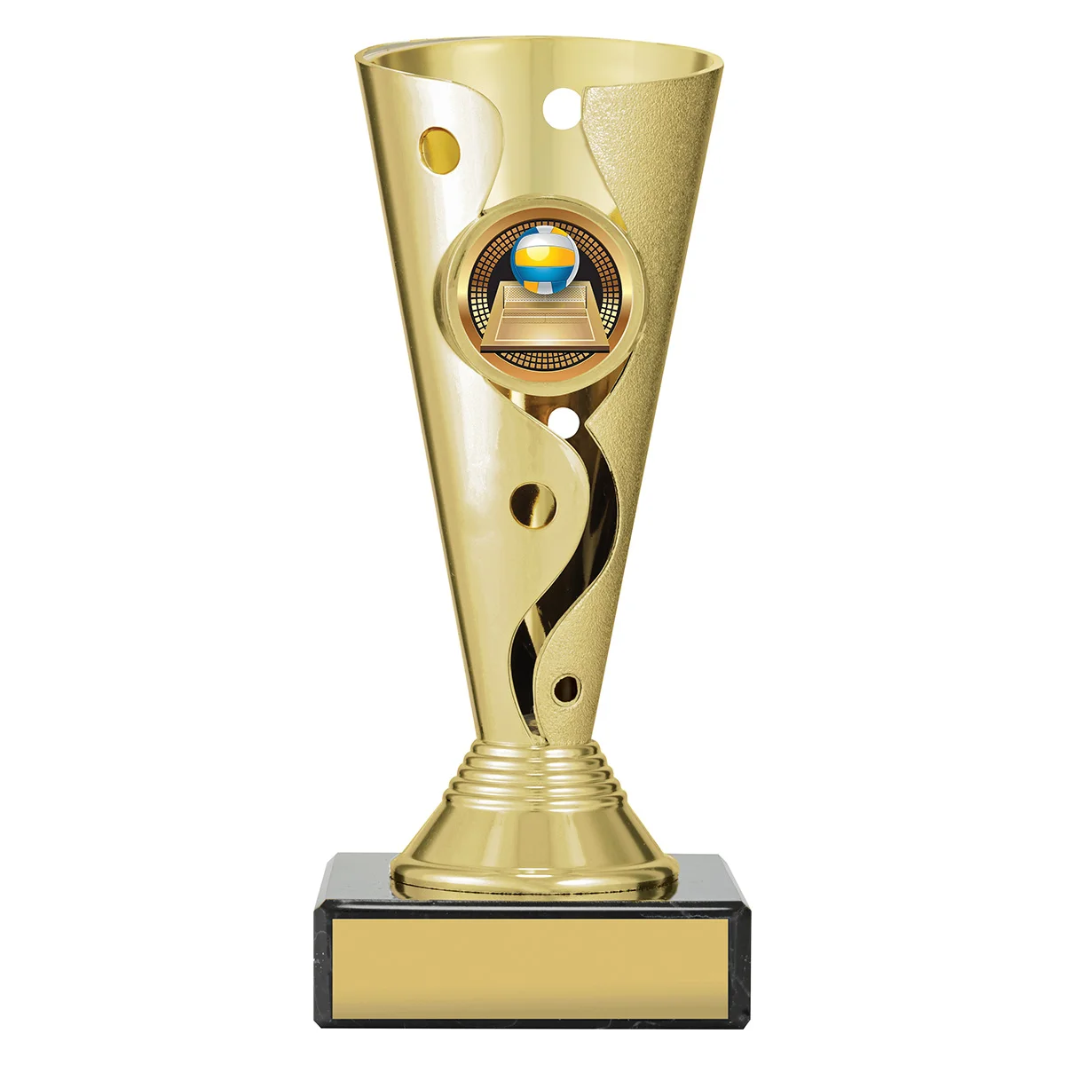 crv27a-gold Gold carnival cup - volleyball with plastic / marble construction