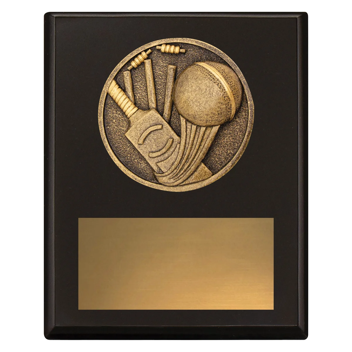 sp640a-black Black challenge plaque - cricket with timber construction