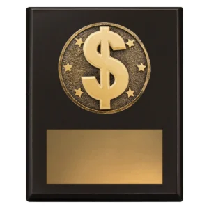 Black challenge plaque - dollar with timber construction
