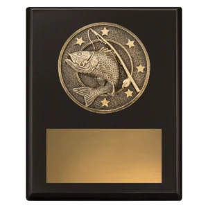Black challenge plaque - fishing with timber construction