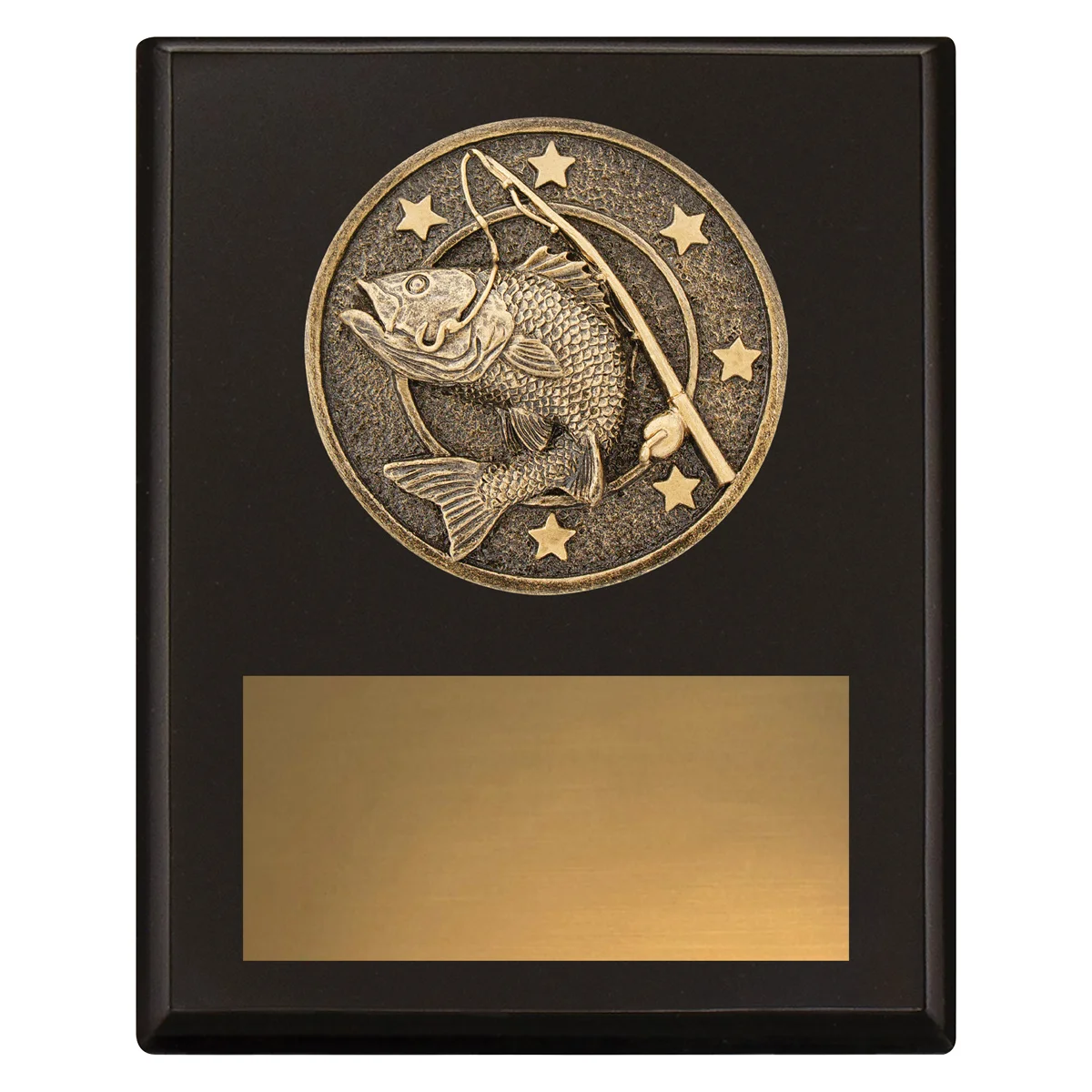 Black challenge plaque - fishing with timber construction