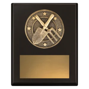 Black challenge plaque - gardening with timber construction