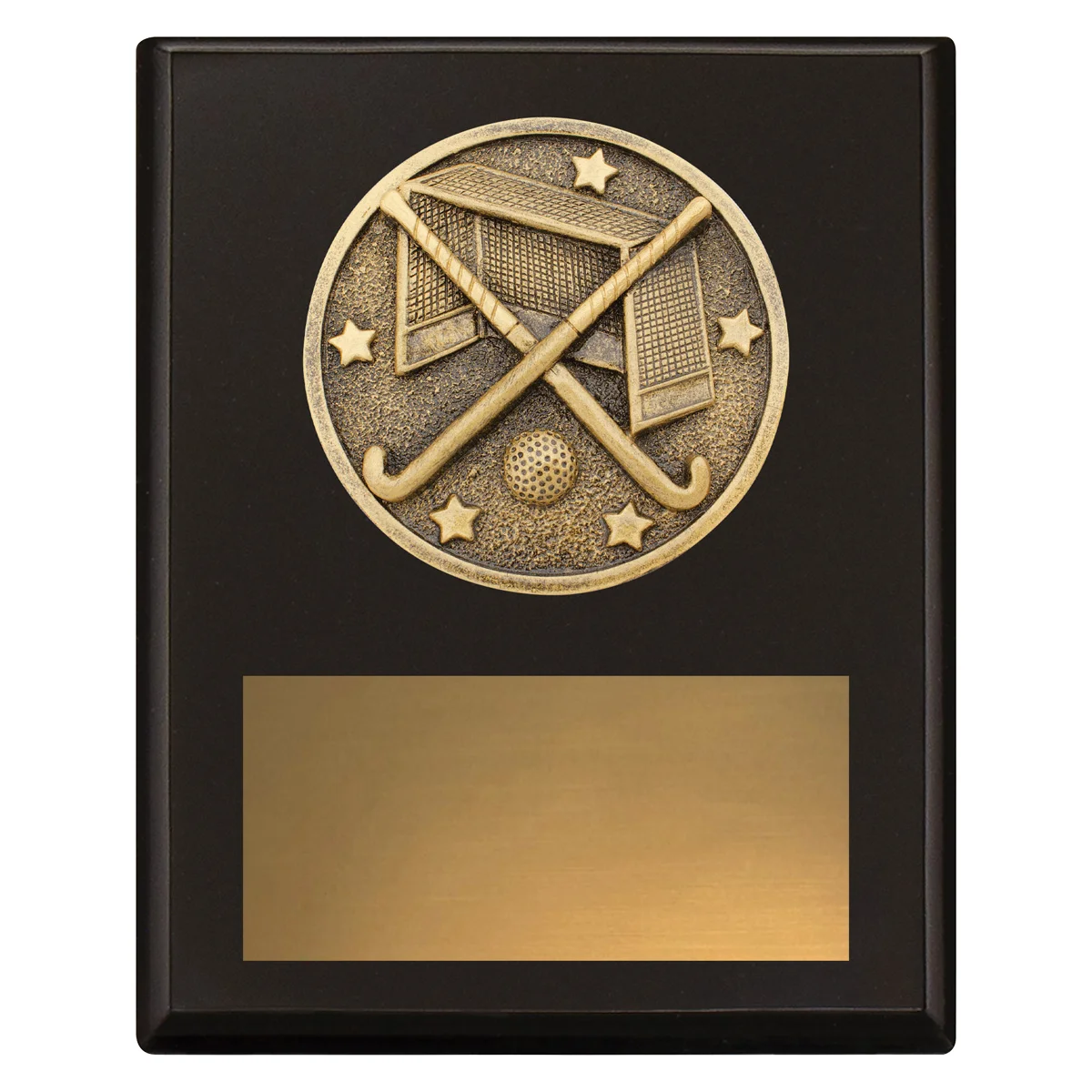 sp644a-black Black challenge plaque - hockey with timber construction