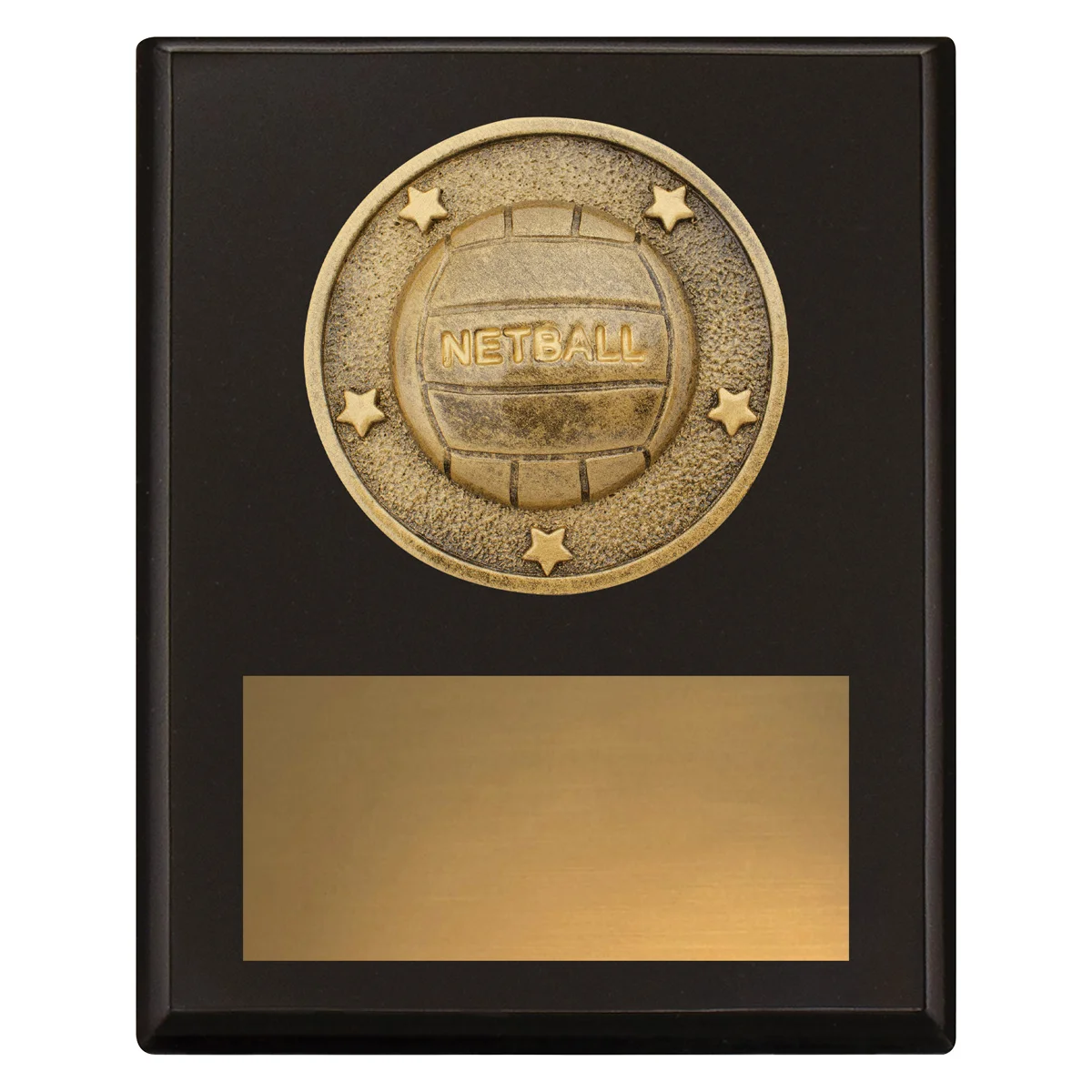 sp637a-black Black challenge plaque - netball with timber construction