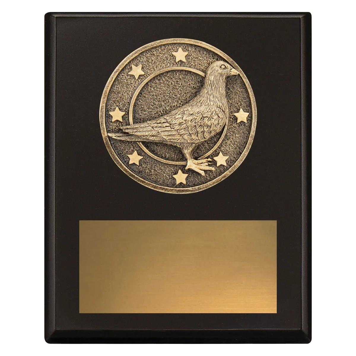 sp655a-black Black challenge plaque - pigeon with timber construction