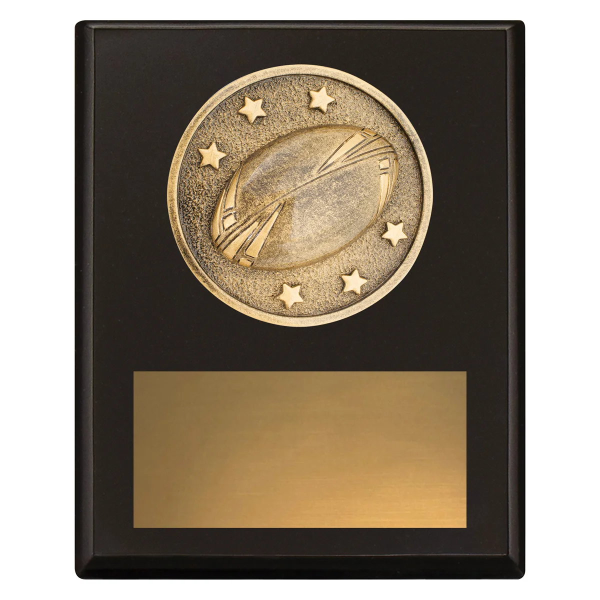 sp639a-black Black challenge plaque - rugby with timber construction