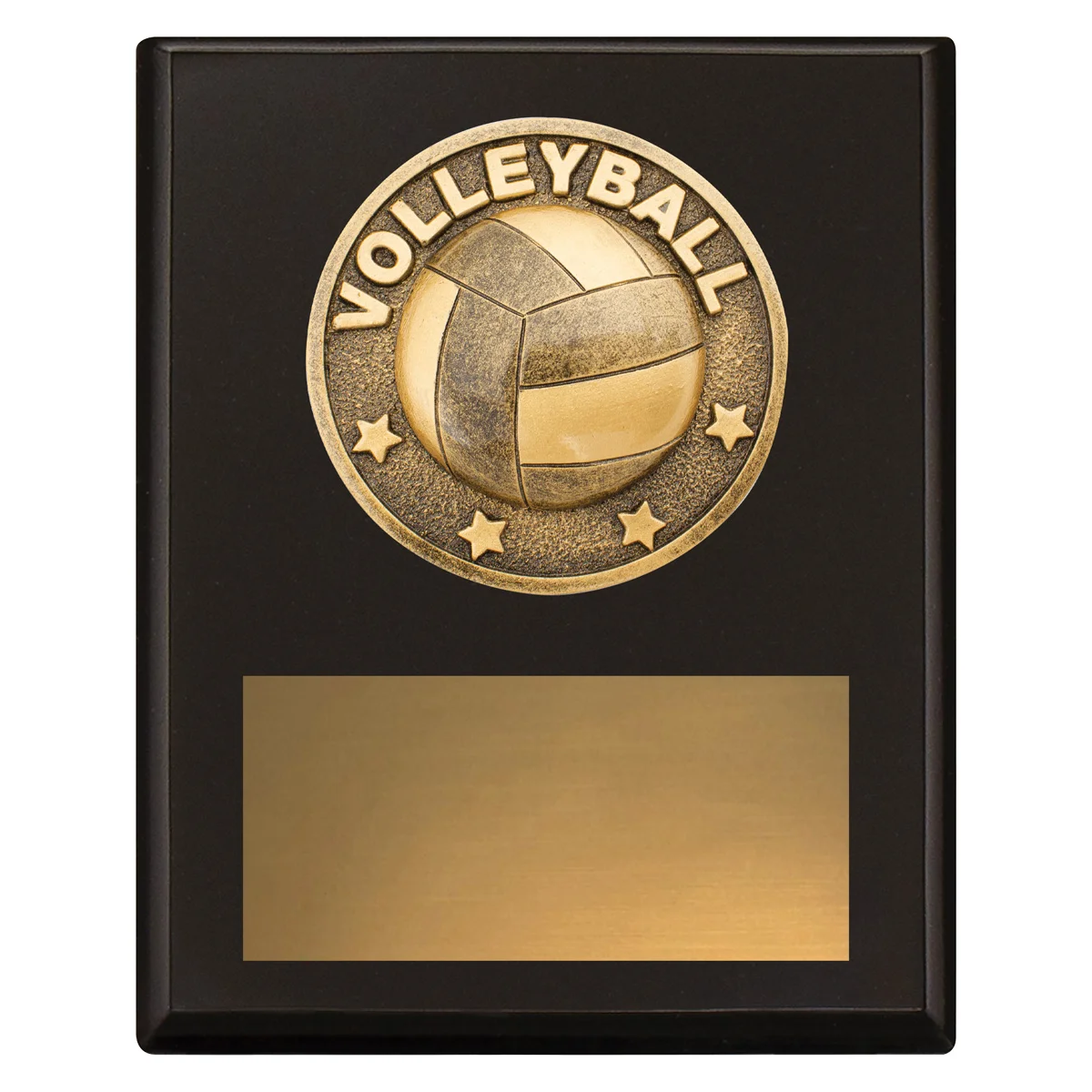 sp627a-black Black challenge plaque - volleyball with timber construction