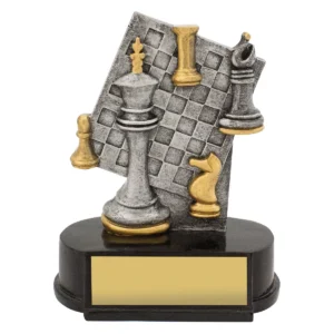 Silver chess trophy with resin construction