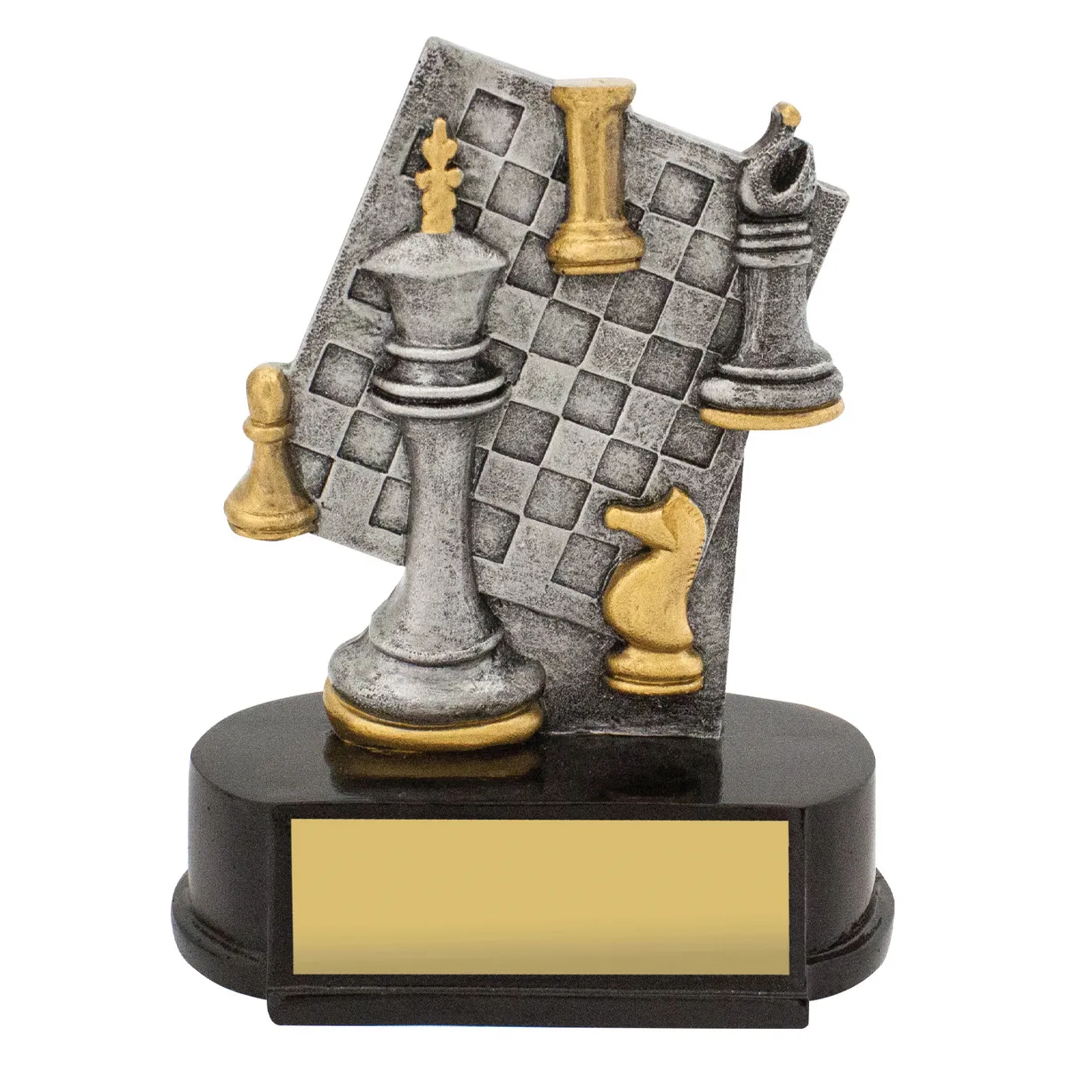 Silver chess trophy with resin construction