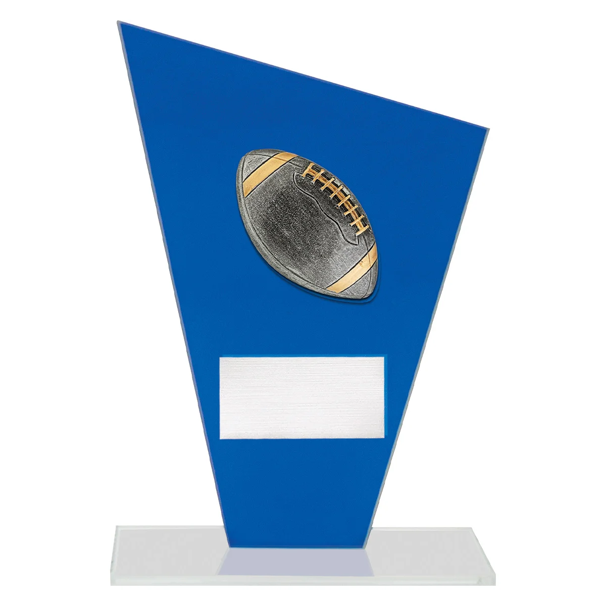 wf355a-blue Blue cobalt glass - american football with glass construction