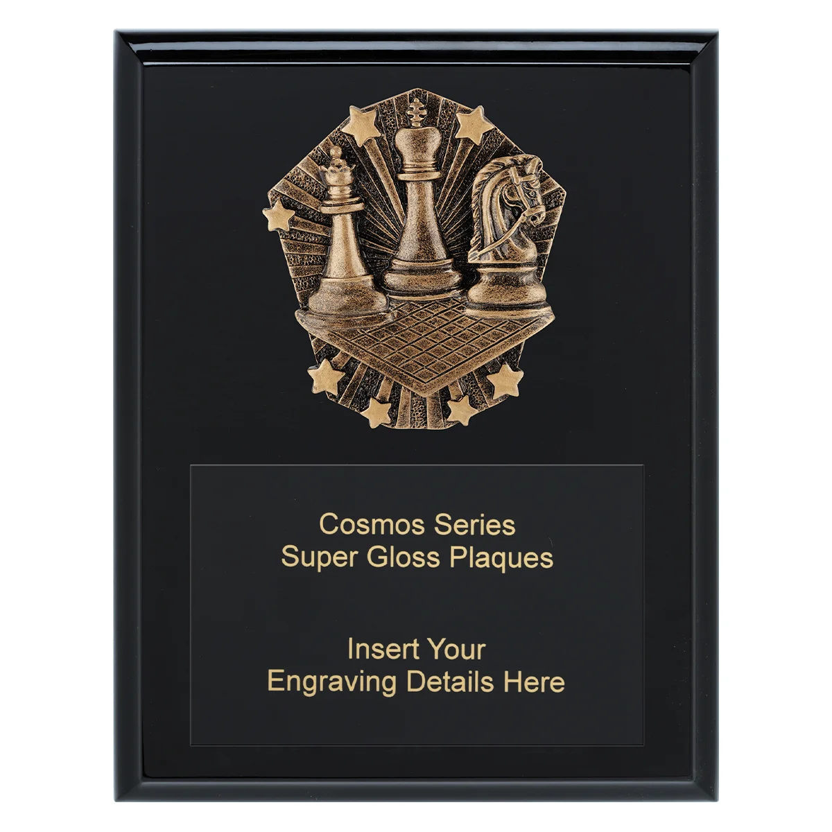 crk778a-black Black cosmos super plaque - chess with timber construction