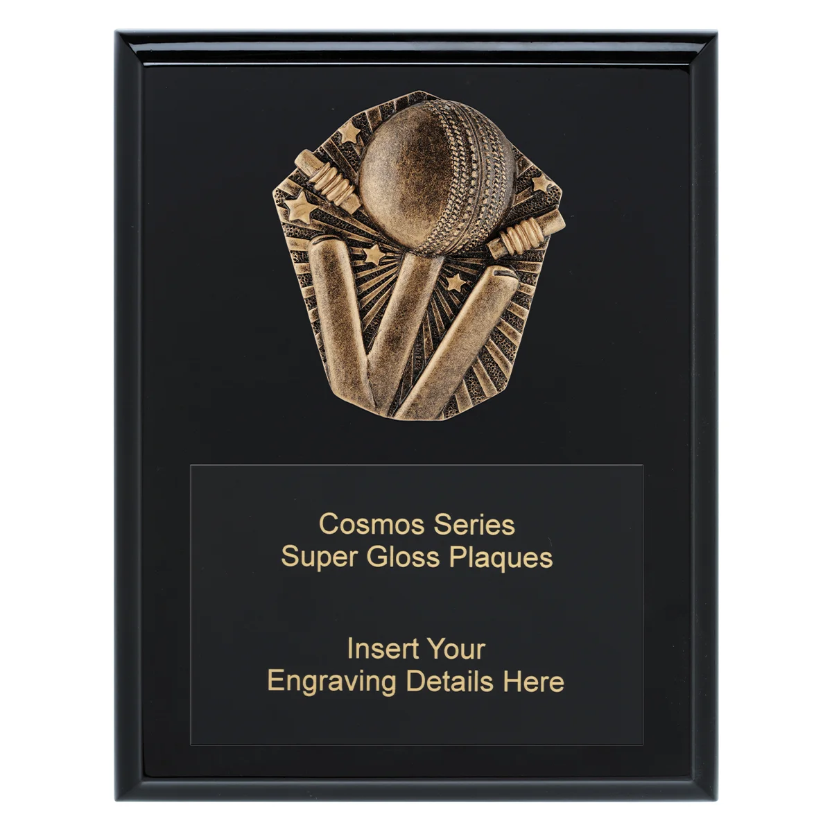 crk740a-black Black cosmos super plaque - cricket with timber construction