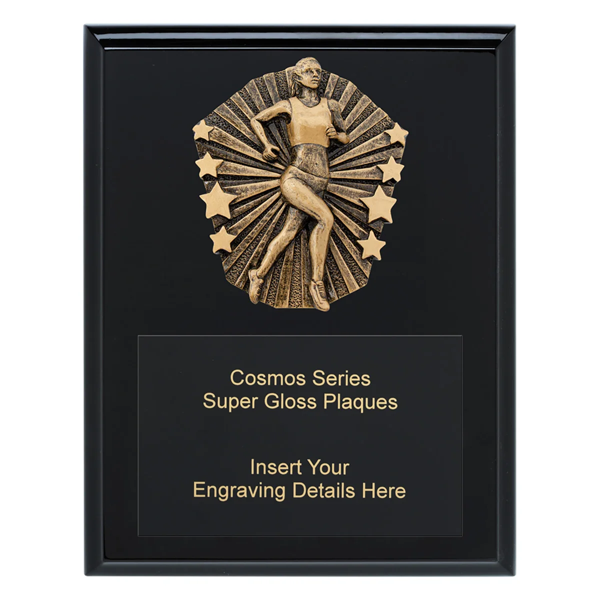crk702b-black Black cosmos super plaque - female running with timber construction