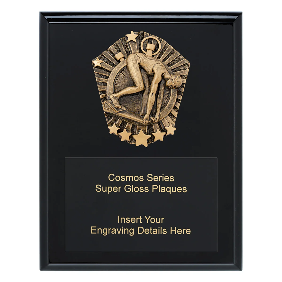 crk723a-black Black cosmos super plaque - female swim with timber construction