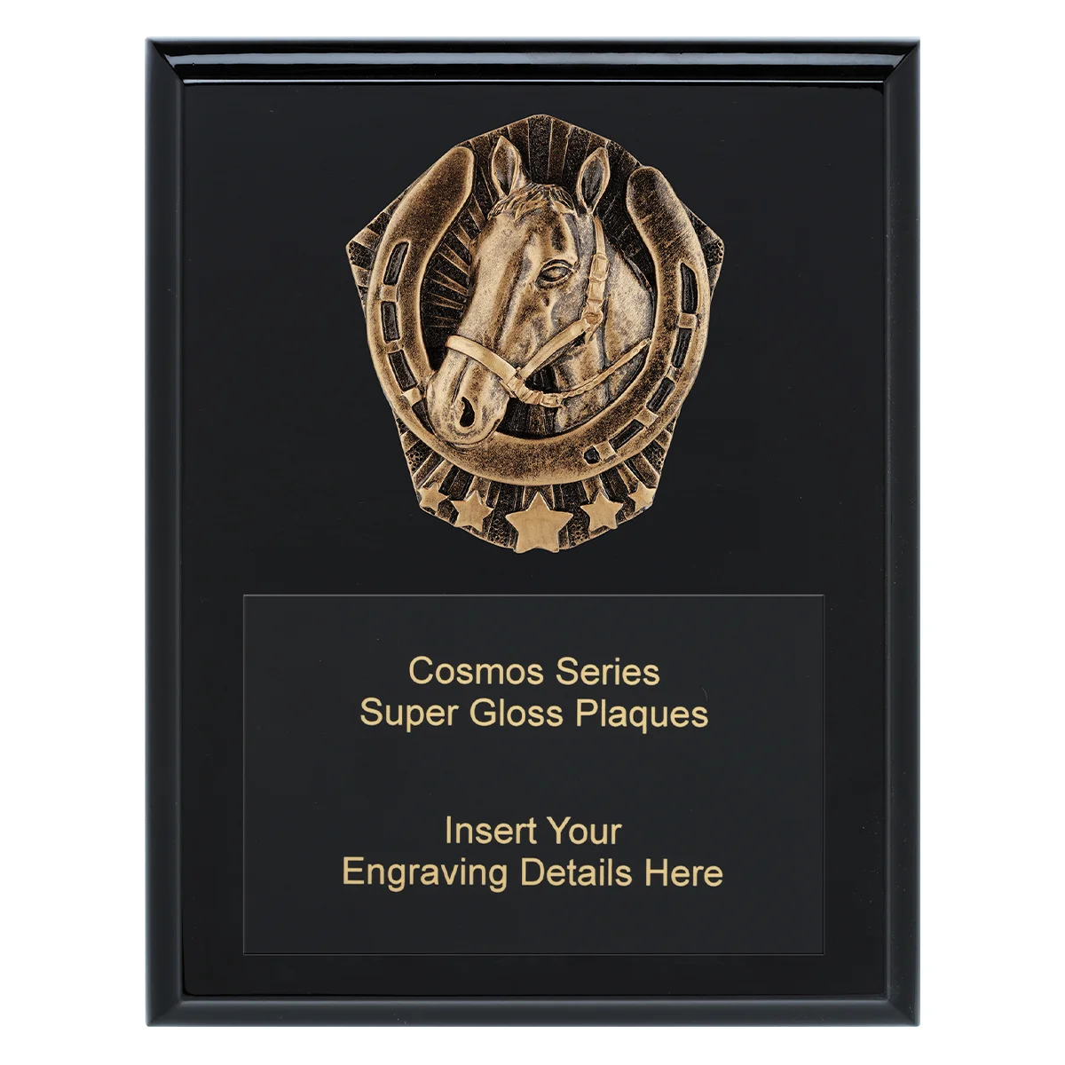 Black cosmos super plaque - horse with timber construction