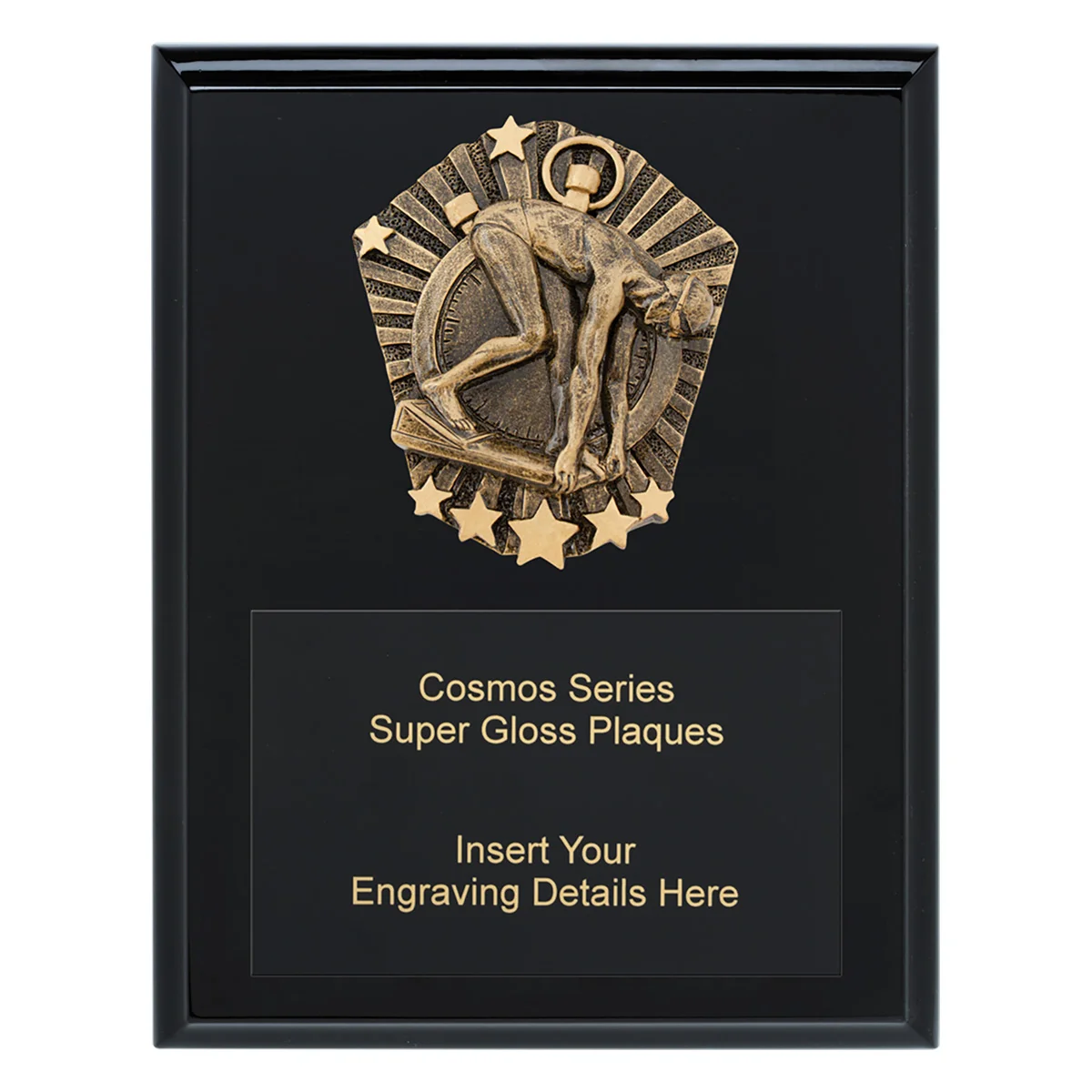 crk722a-black Black cosmos super plaque - male swim with timber construction