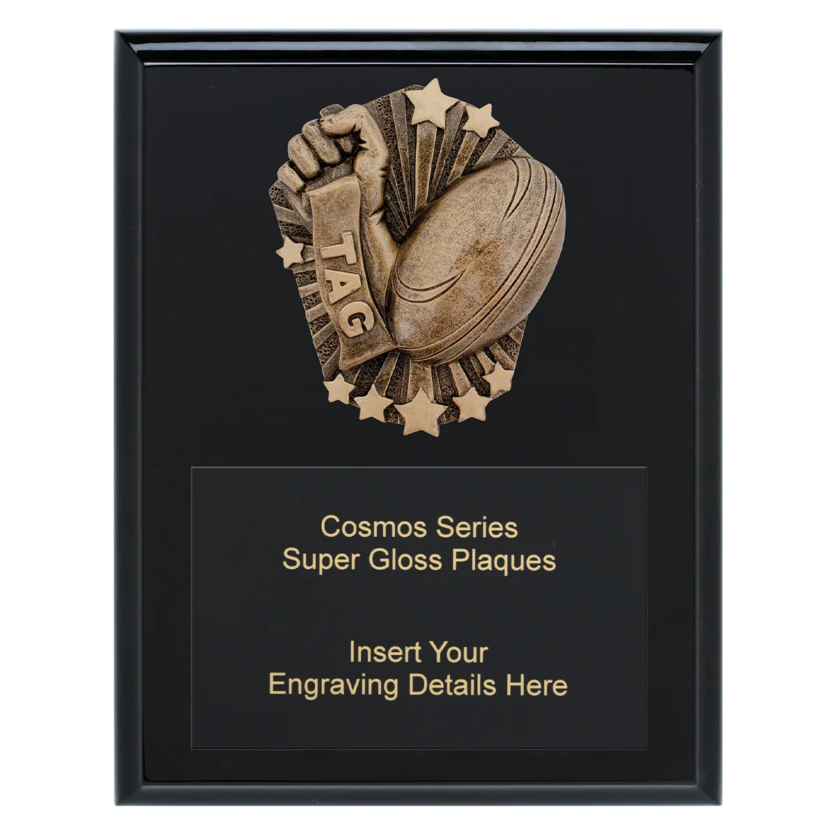 Black cosmos super plaque - tag footy with timber construction