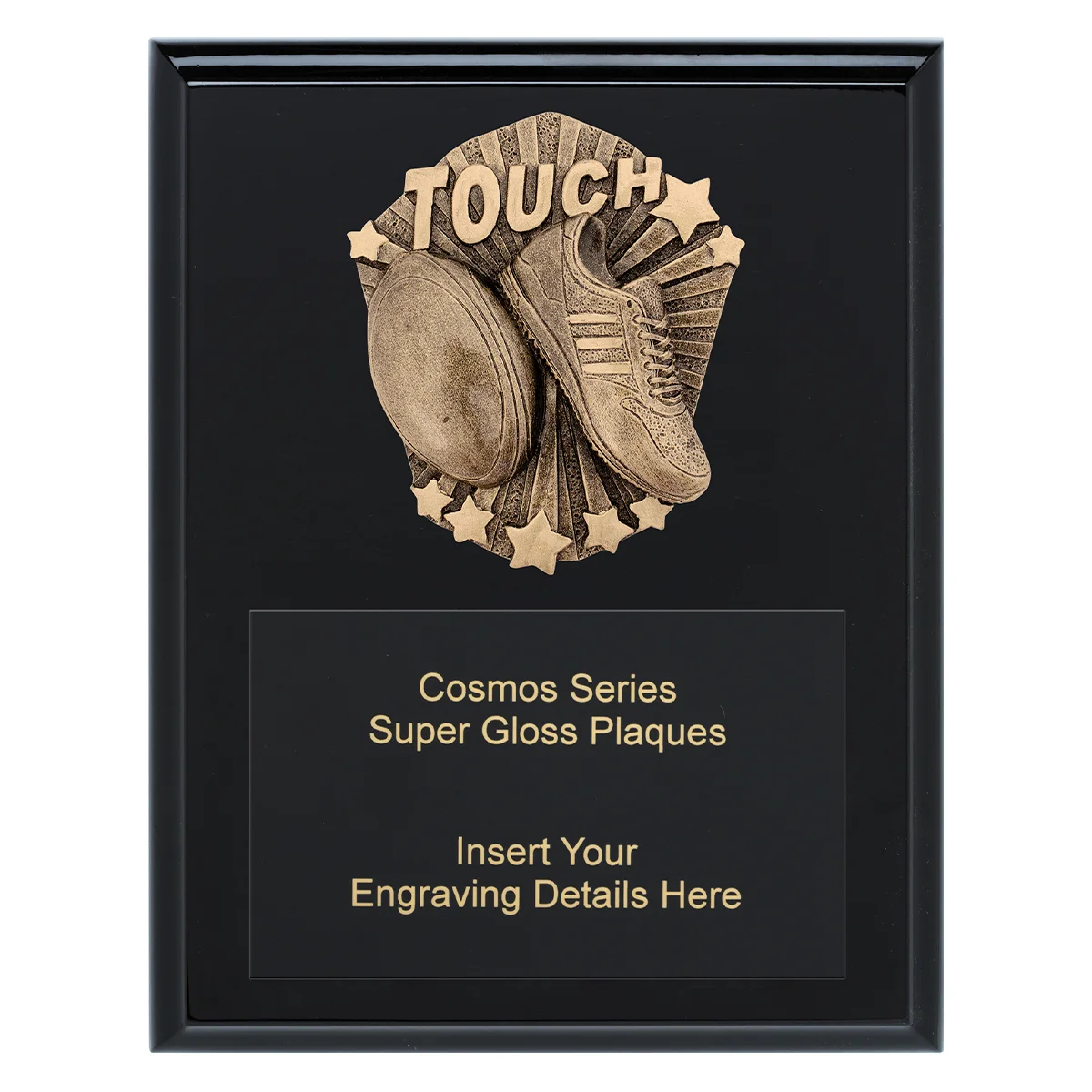Black cosmos super plaque - touch footy with timber construction
