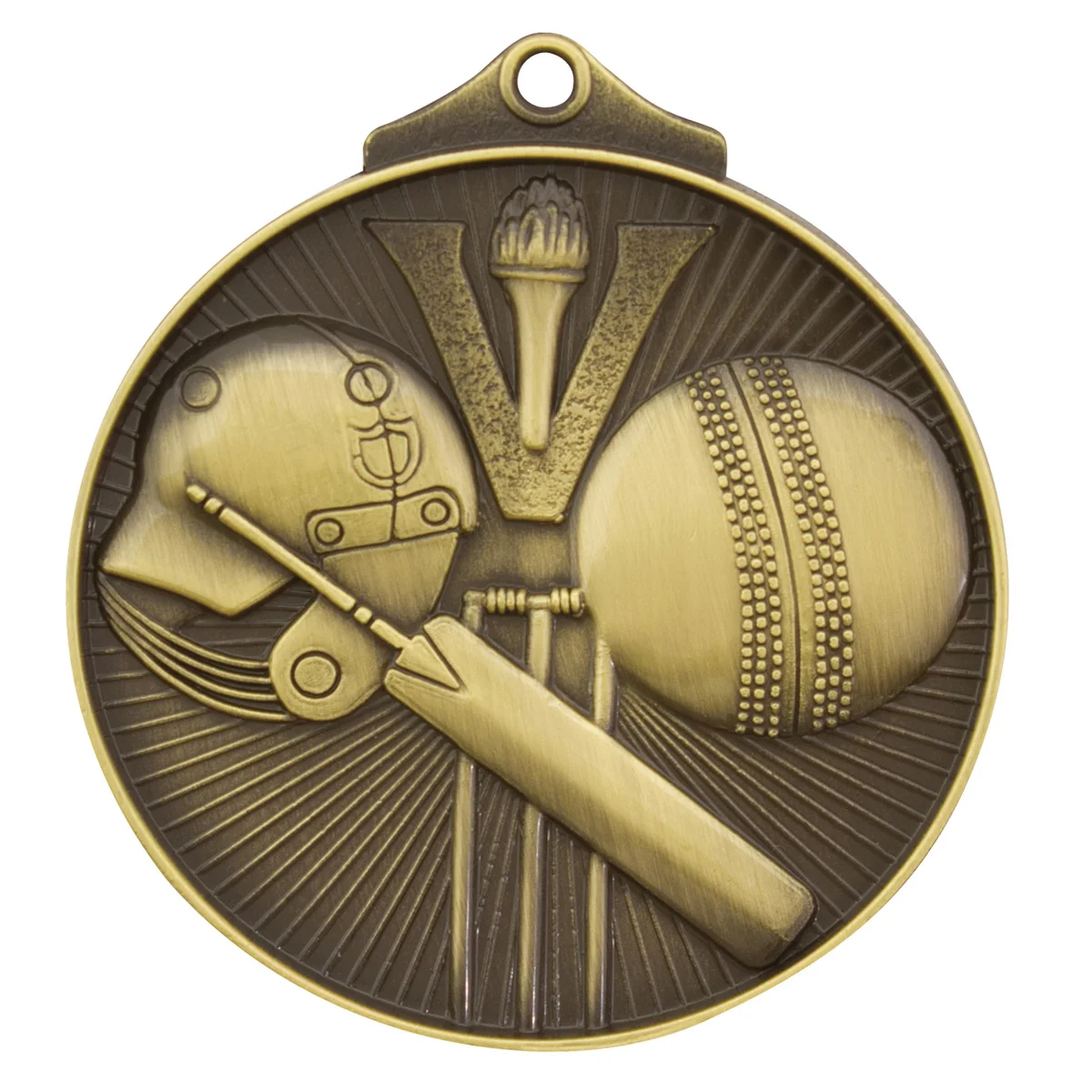 md910g-gold Gold cricket medal with metal construction