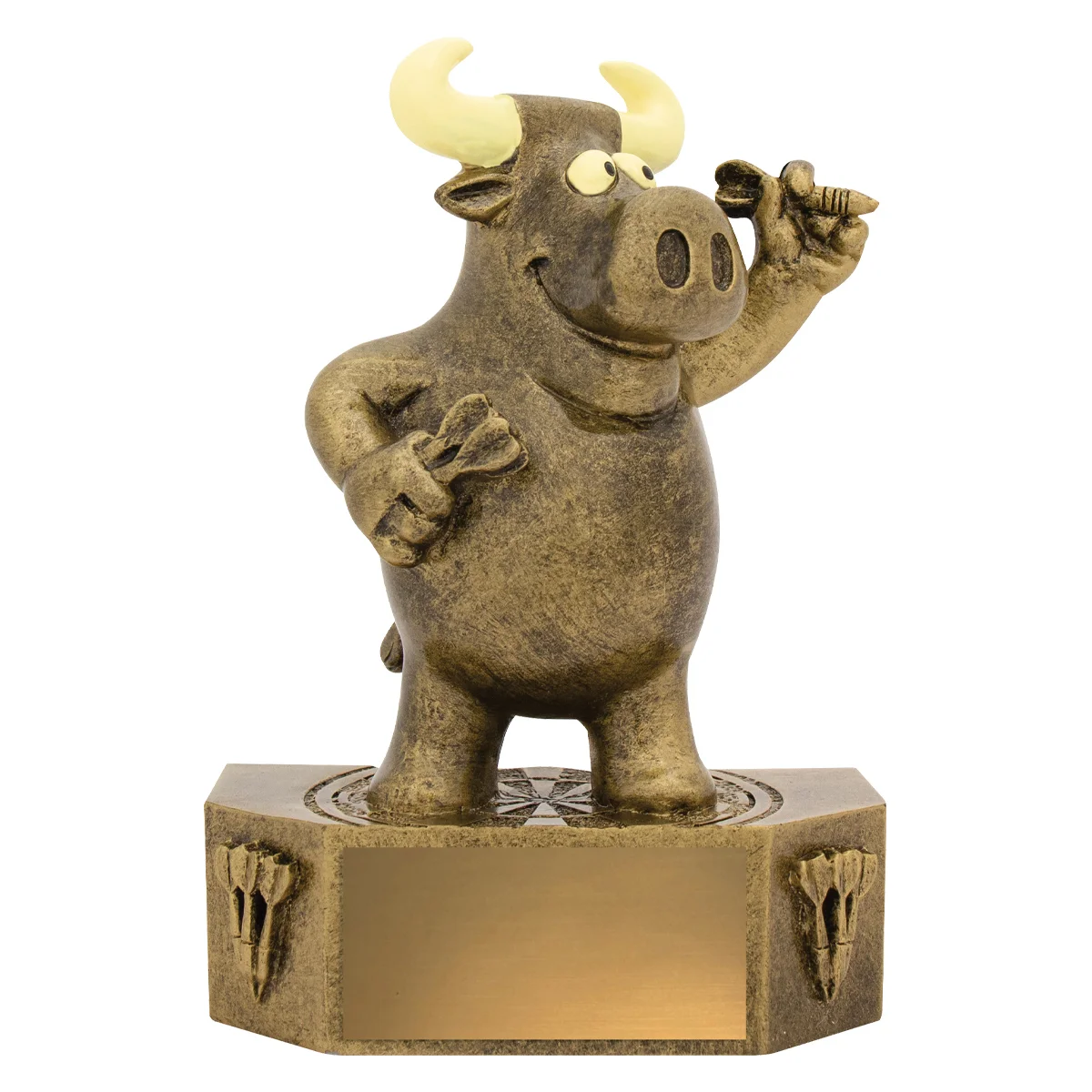 a1828-gold Gold darts prize bull with resin construction