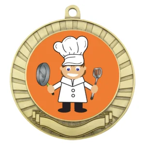Gold eco scroll - chef with metal construction