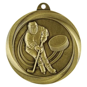 Gold econo ice hockey medal with metal construction
