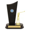 yt8314a-gold Gold female golfer timber crest with plastic / timber construction