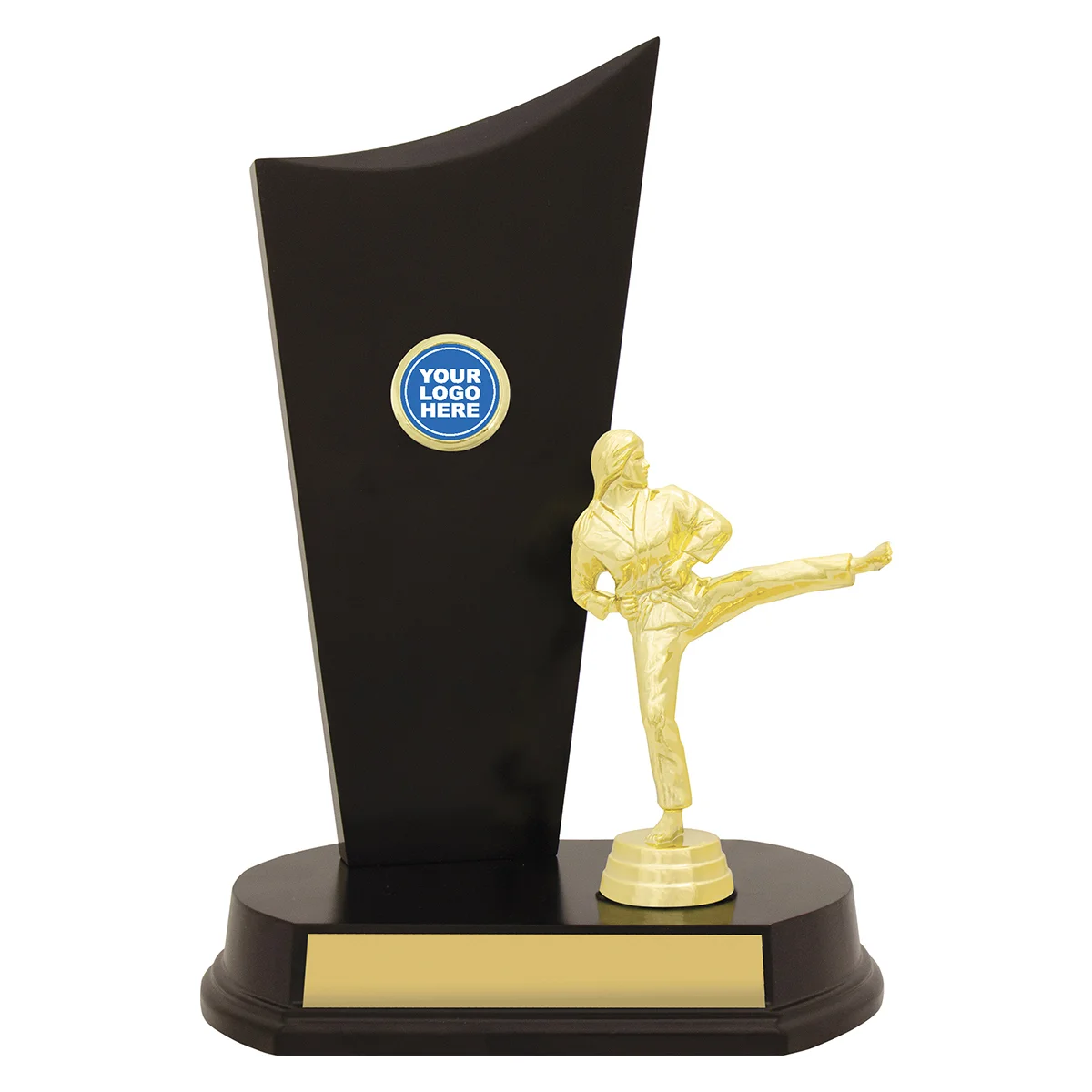 yt8345a-gold Gold female karate timber crest with plastic / timber construction