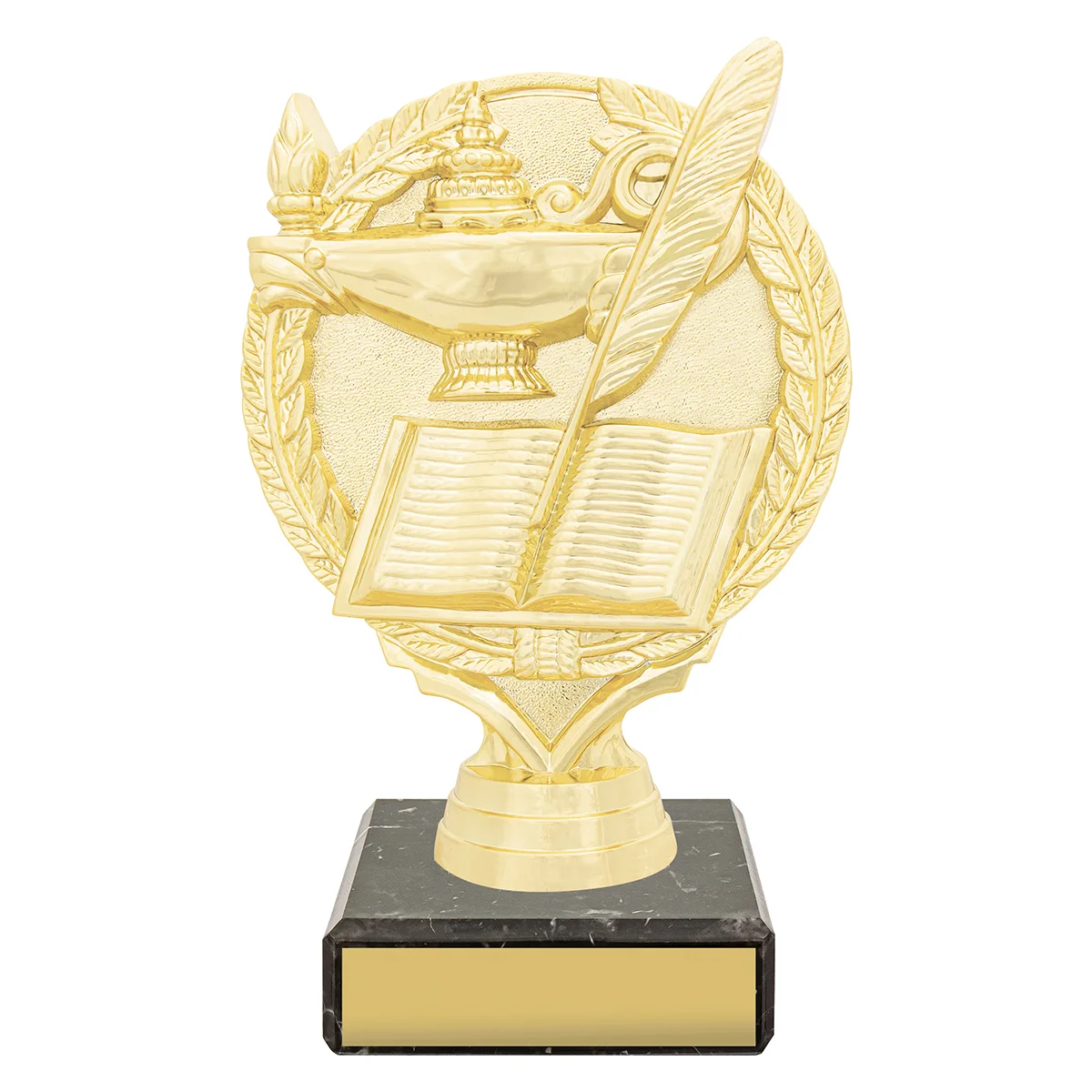 yb8601-gold Gold figure trophy - academic theme with plastic / marble construction