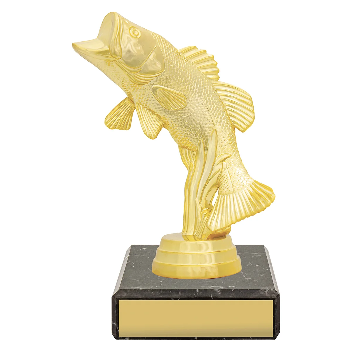 yb8106-gold Gold figure trophy - bass with plastic / marble construction