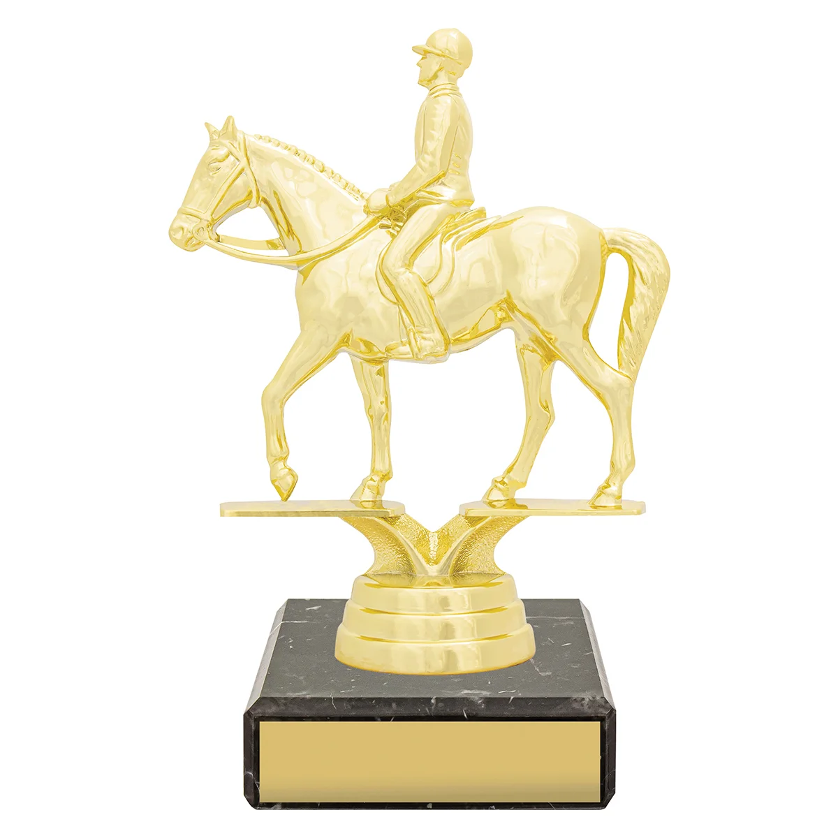 yb8137-gold Gold figure trophy - equestrian with plastic / marble construction