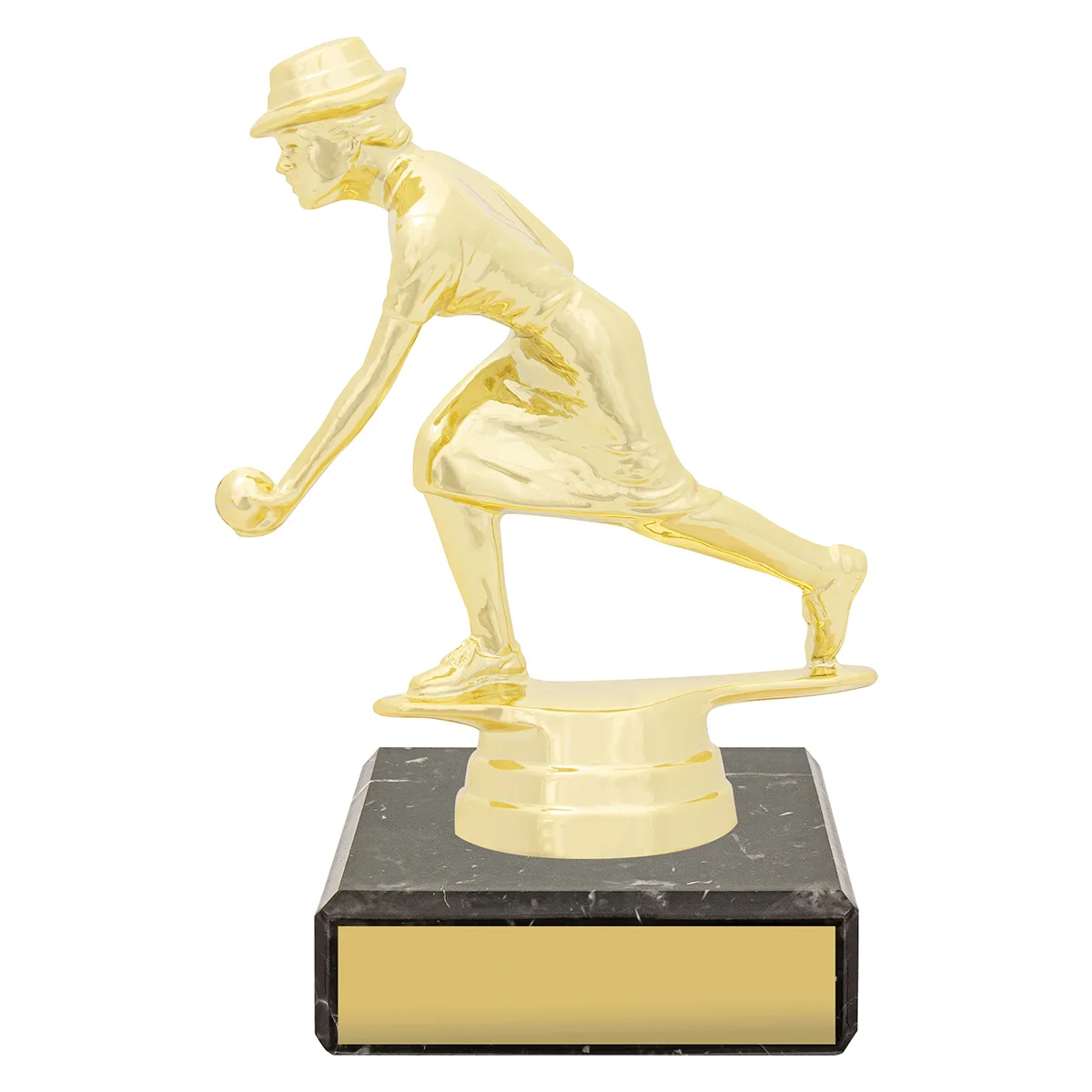 yb8383-gold Gold figure trophy - female bowls with plastic / marble construction