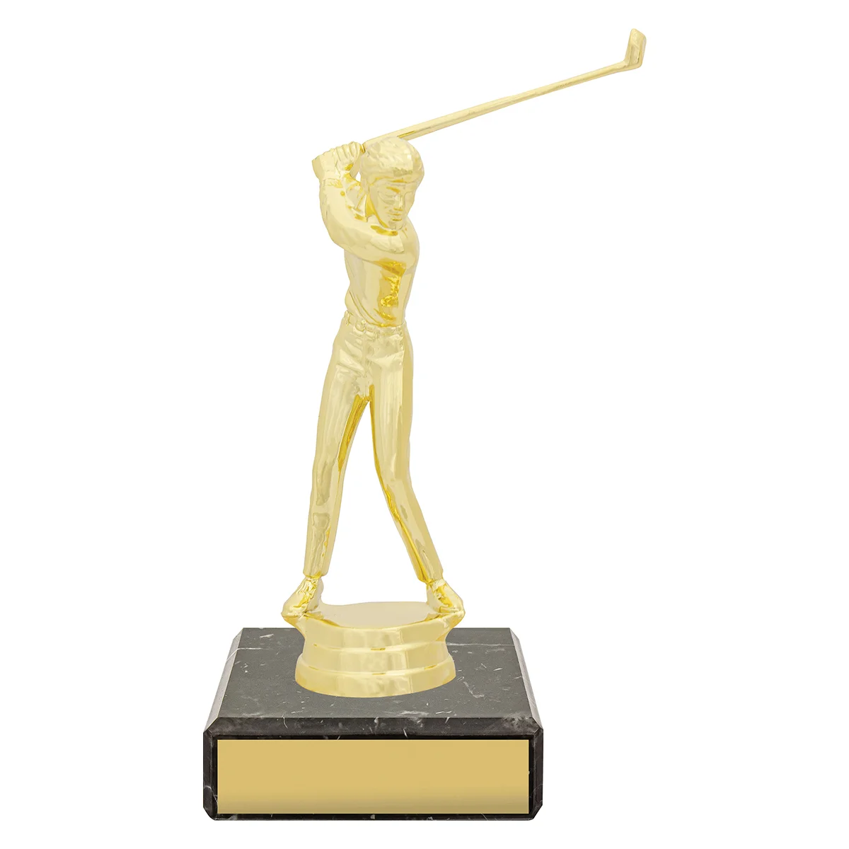 yb8313-gold Gold figure trophy - male golf with plastic / marble construction