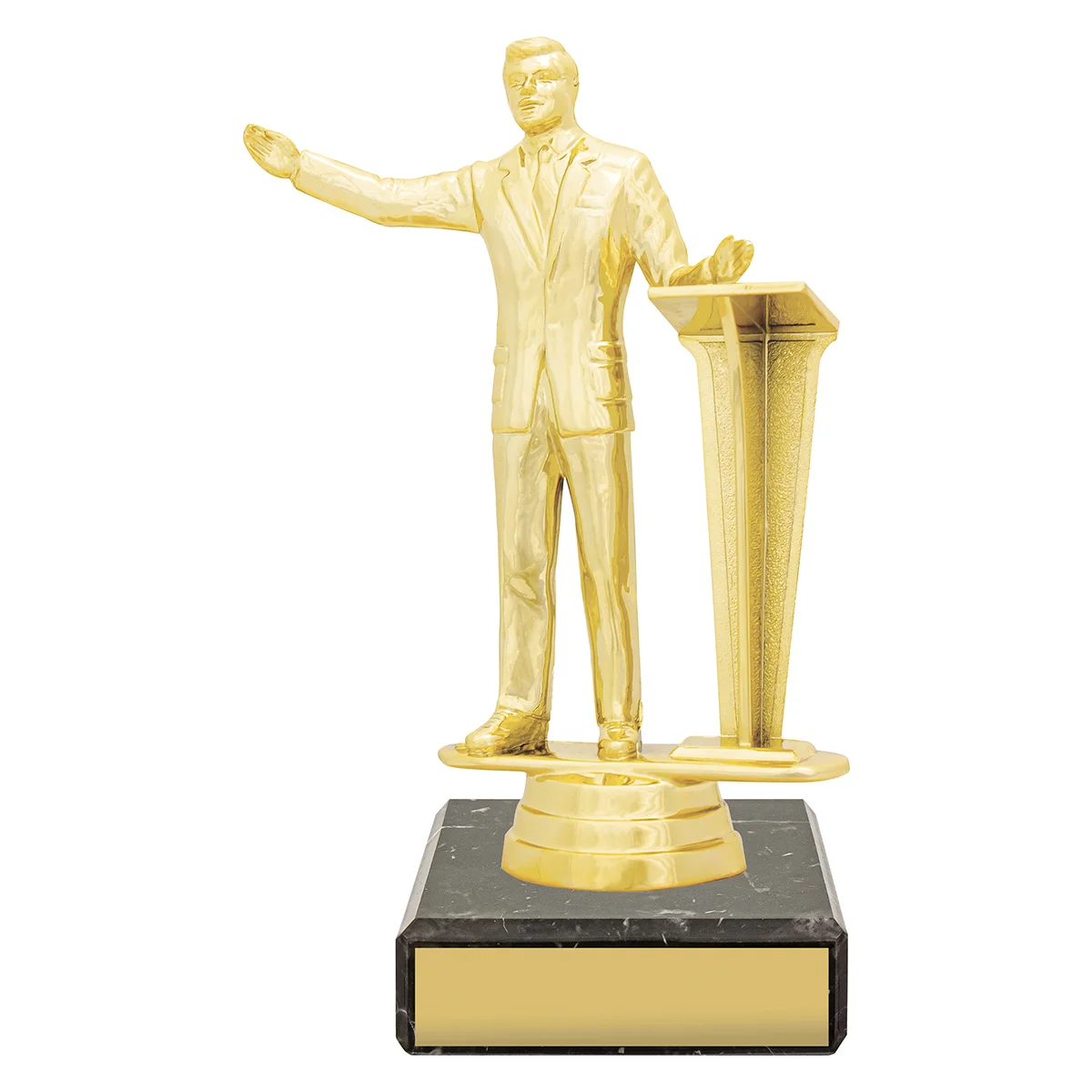 yb8071-gold Gold figure trophy - male public speaking with plastic / marble construction