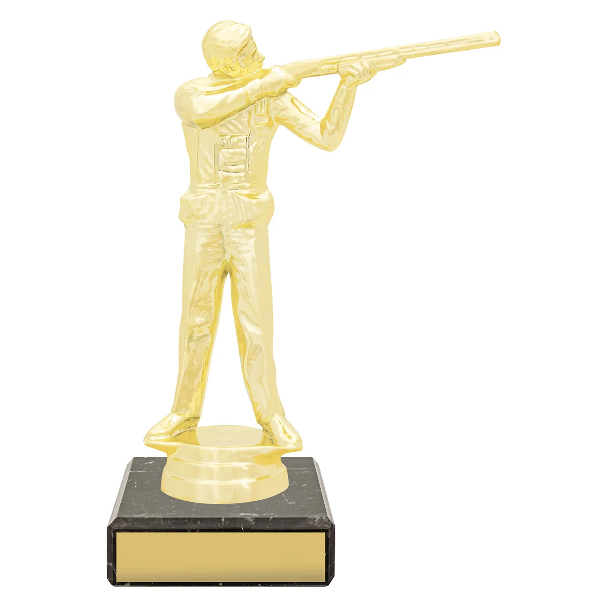 yb8334-gold Gold figure trophy - male trap with plastic / marble construction