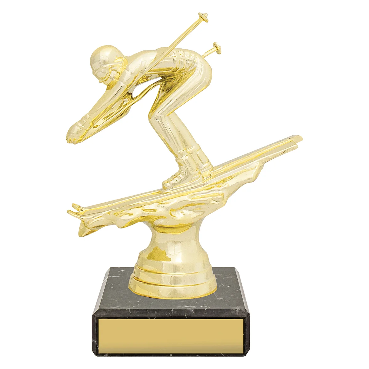 yb8666-gold Gold figure trophy - ski with plastic / marble construction