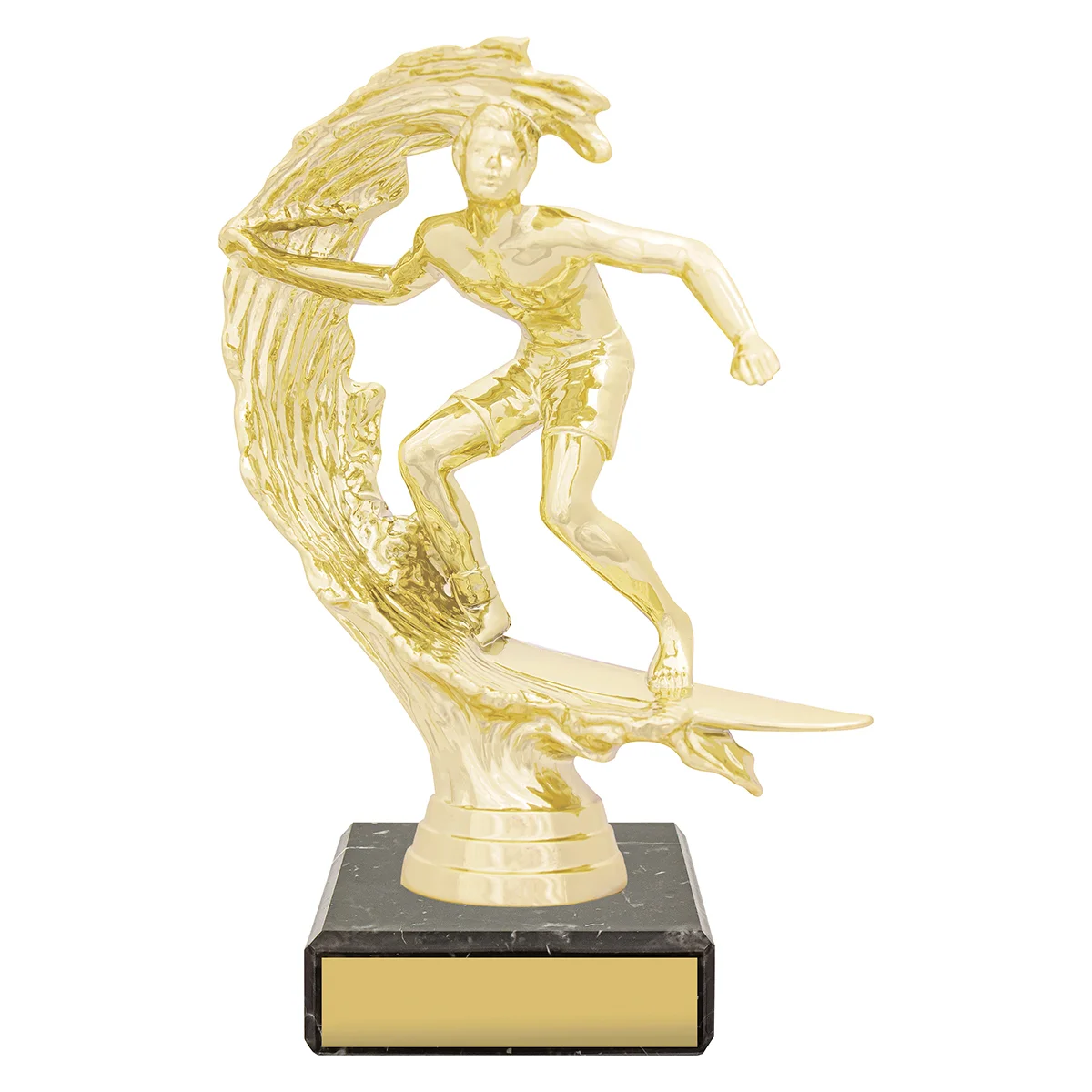 yb8257-gold Gold figure trophy - surfing with plastic / marble construction