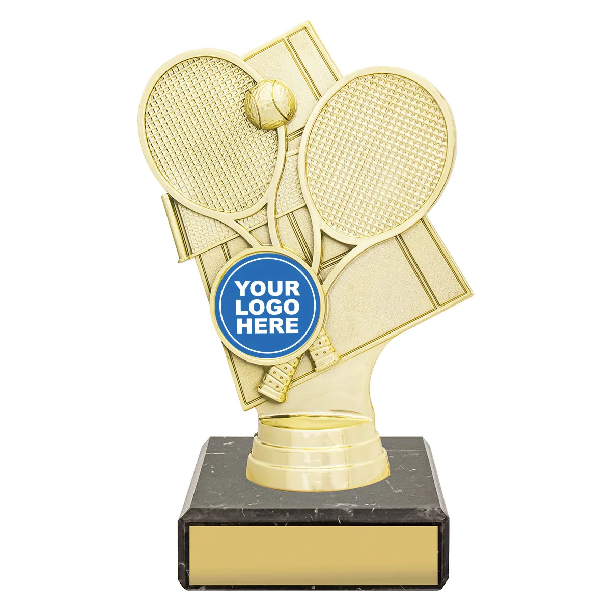 yb8846-gold Gold figure trophy - tennis theme with plastic / marble construction