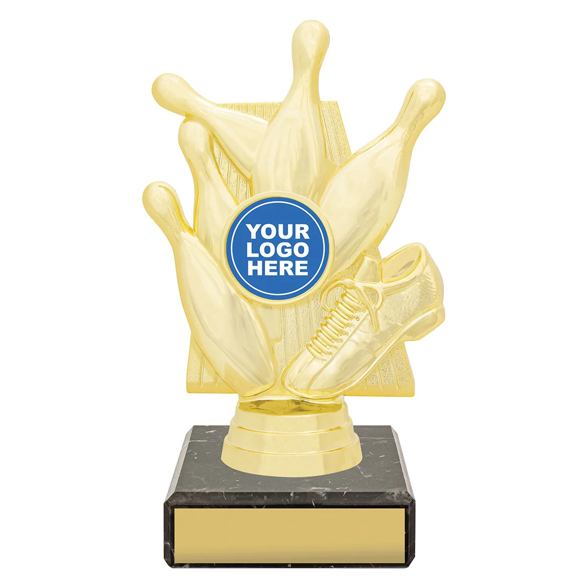 yb8832-gold Gold figure trophy - tenpin with plastic / marble construction