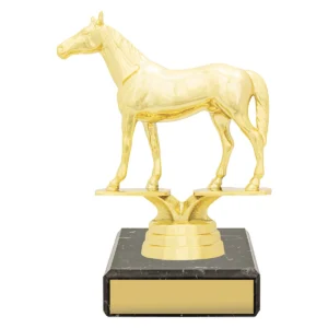 Gold figure trophy - thoroughbred with plastic / marble construction