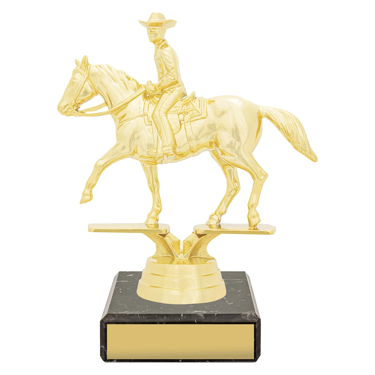 yb8140-gold Gold figure trophy - western with plastic / marble construction