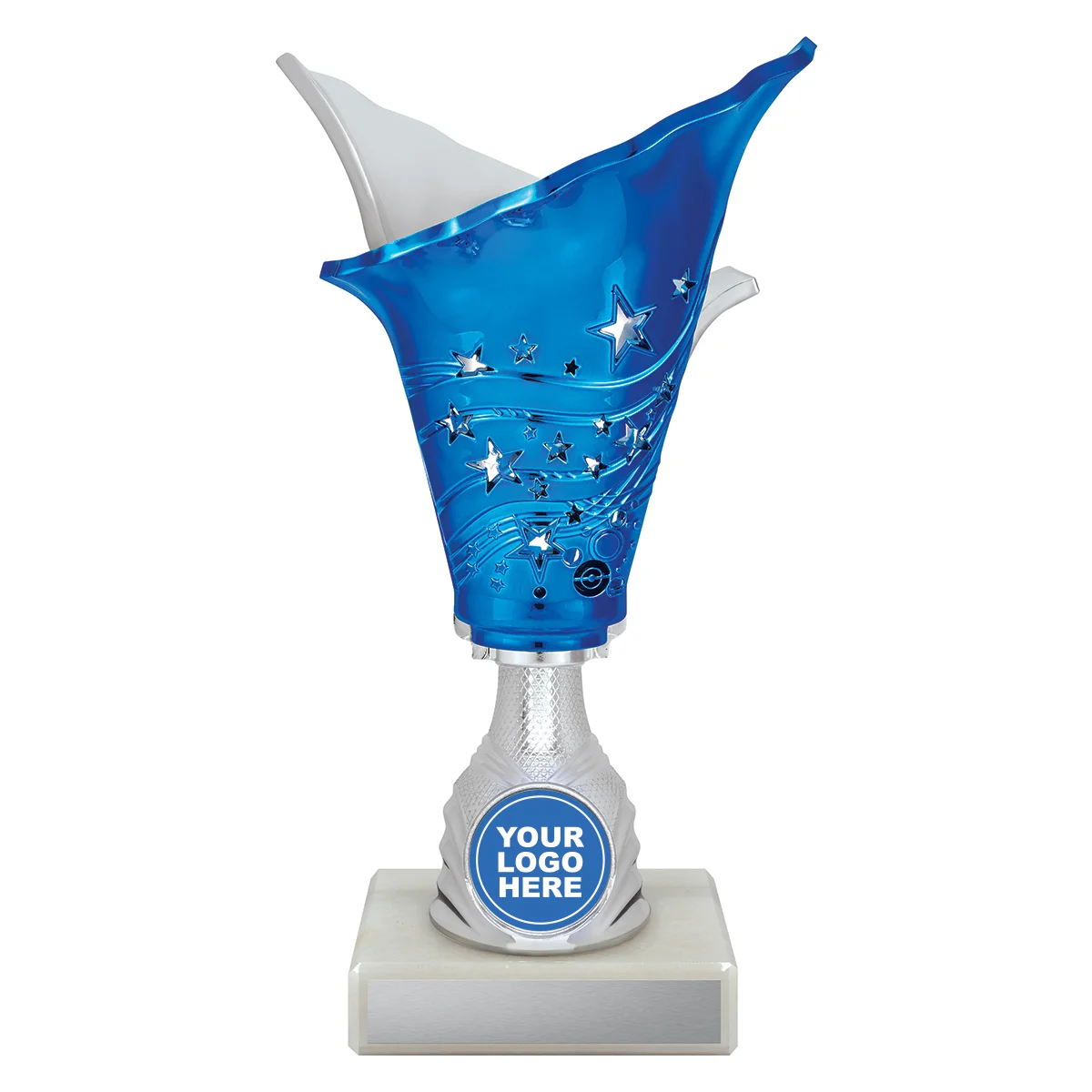 c01a-blue Blue fire cup - silver / blue with plastic / marble construction