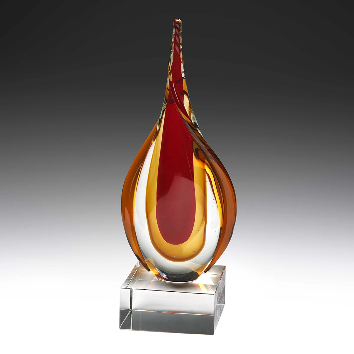 ag307-red-grey-bg Red flame award with glass construction