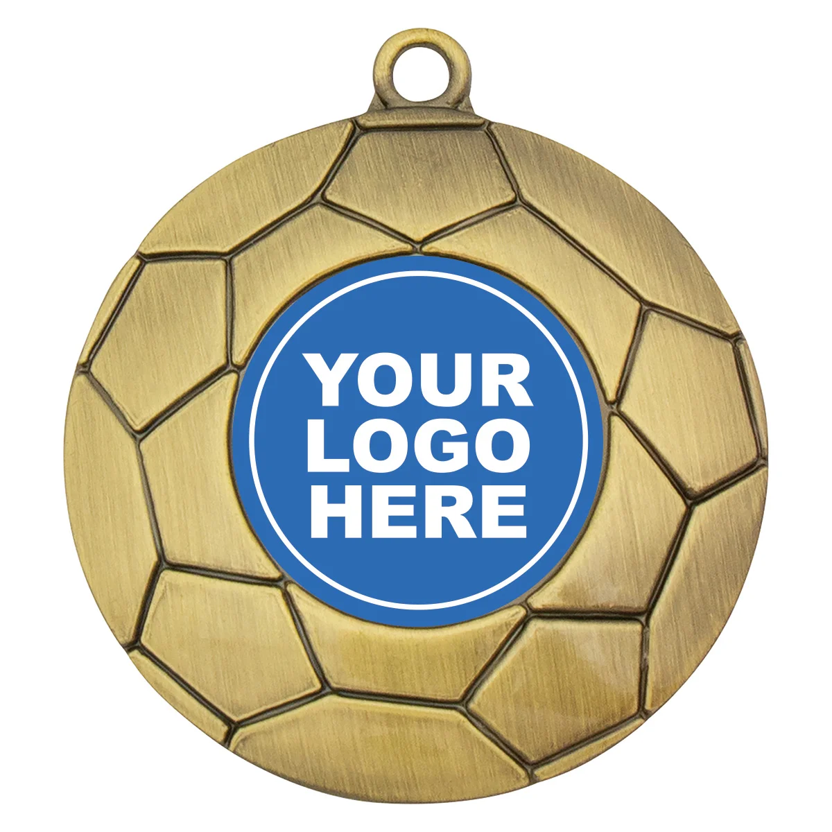 m213g-gold Gold football ball logo medal with metal construction