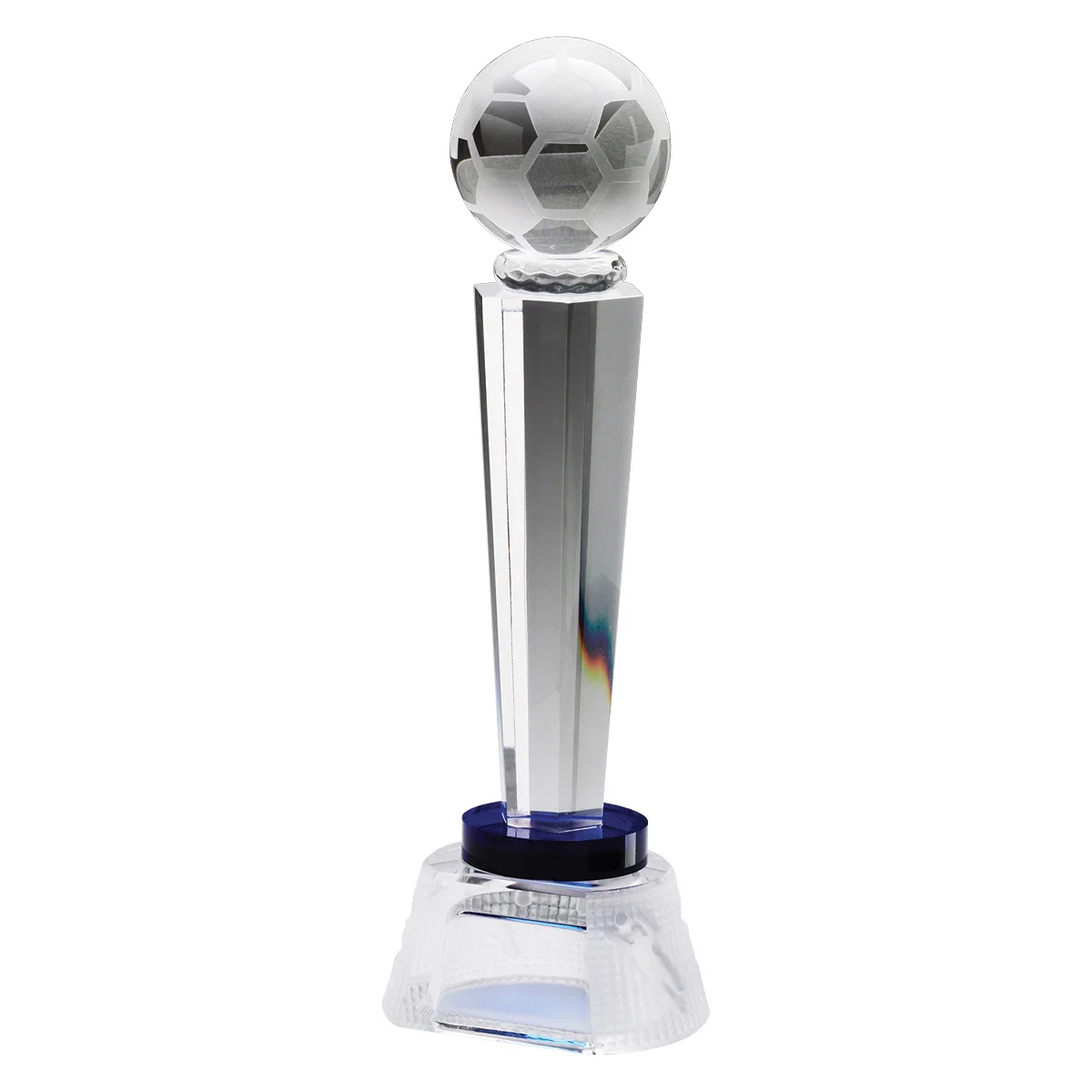 wc180a-blue Blue football crystal apollo with crystal construction